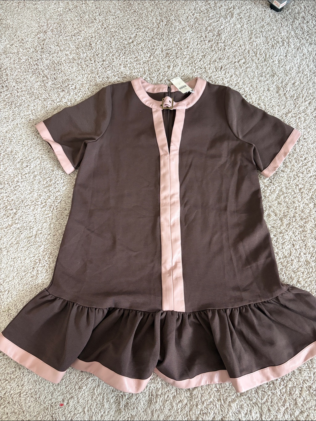 Anthropologie Maeve Brown Mini Dress With Pink Trim, Nwt!